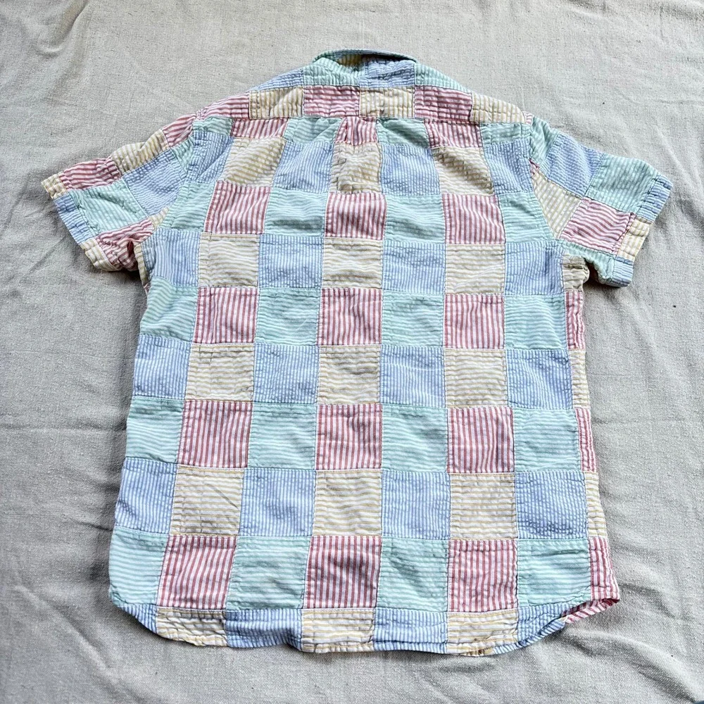 J.Crew Mens Slim Fit Seersucker Patchwork Shirt Multi‎ Color Striped Org Cotton